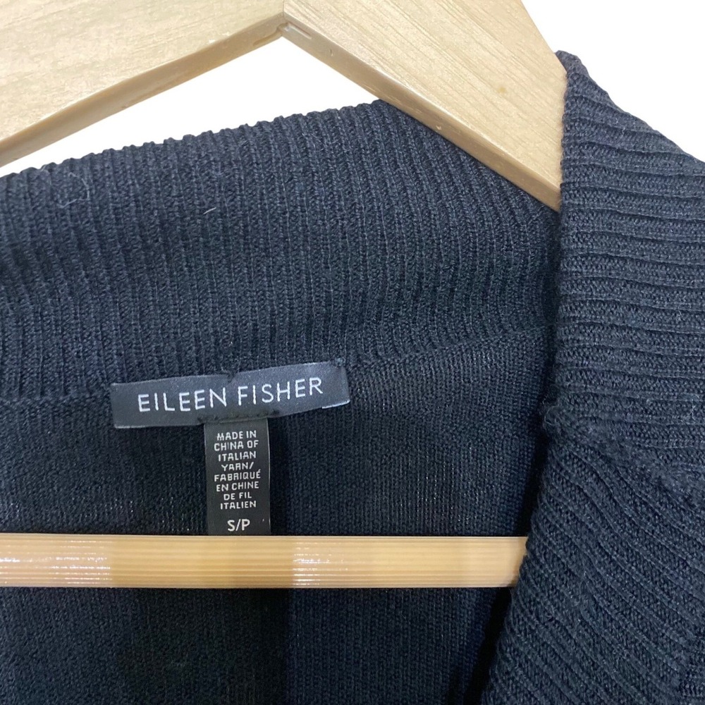 Eileen Fisher Black 100% Merino Wool Funnel Neck Asymmetrical Tunic Sweater S/P - Picture 3 of 5